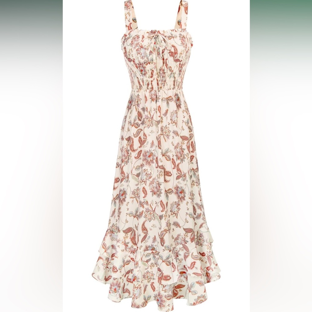 Grace Karin Cream, Burgundy, and Brown Floral Maxi Dress
